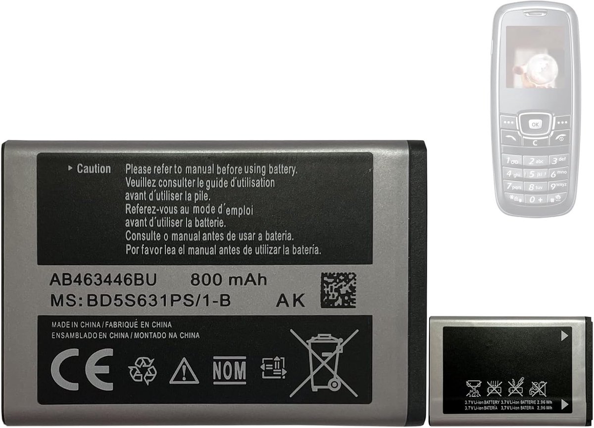 Replacement Battery AB463446BU Compatible with Galaxy C120, C130, C140, D520, E250, E870, E900, i320, M3200 Beat S - ShopVlot