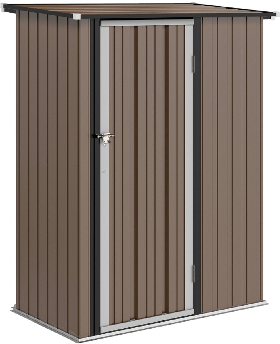 Zubaliya Gereedschapsschuur van metaal – afsluitbare deur en lessenaarsdak – 142 x 84 x 189 cm – Bruin