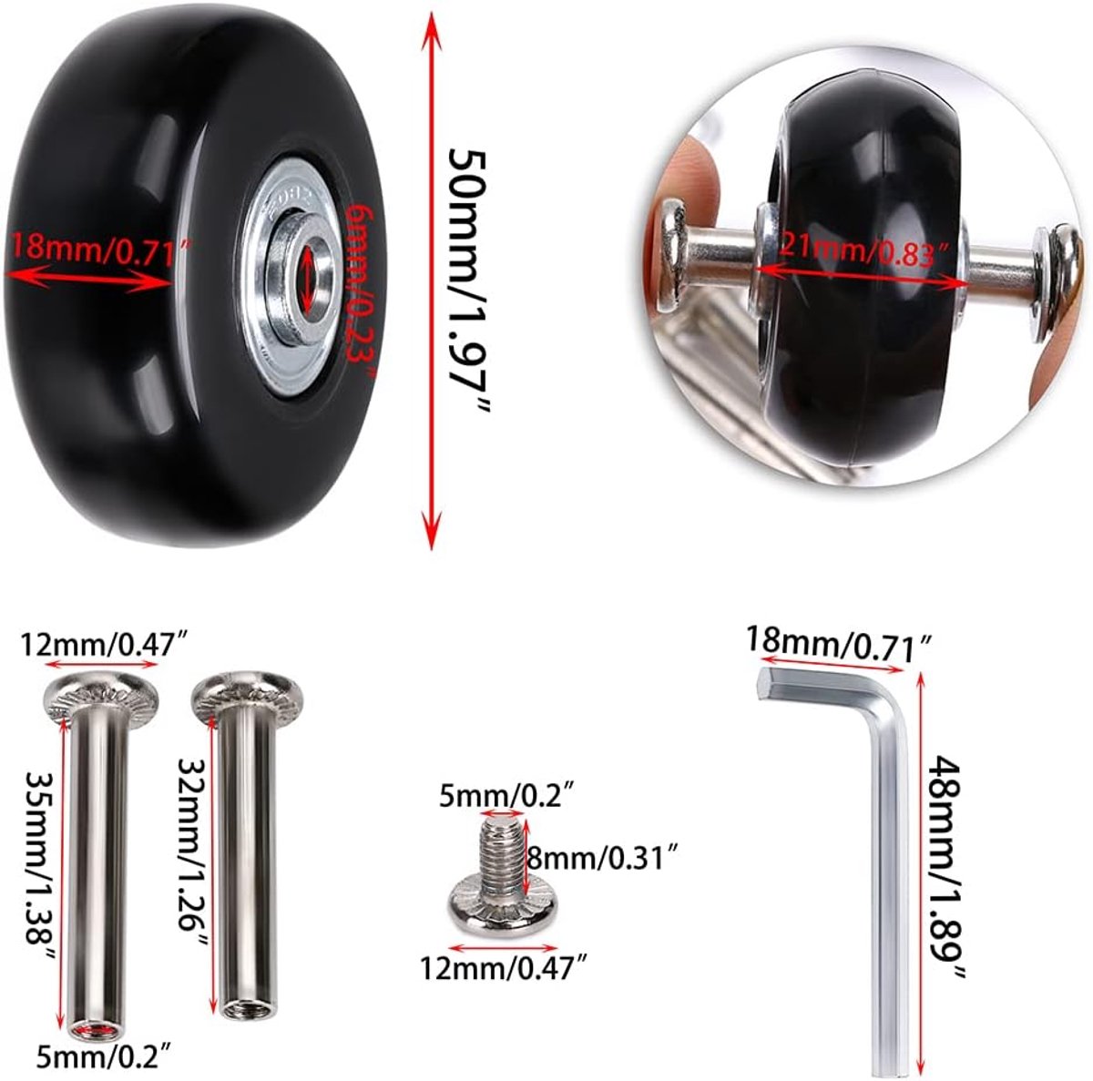 Vervangwielen Koffer 50 x 18 mm - Zwart - Stil en slijtvast - Eenvoudige installatie - ShopVlot