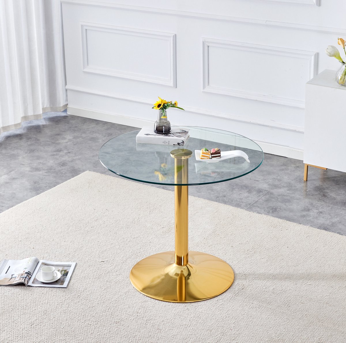 COVREO Bartafel 85 cm goud, glas met metalen onderstel en ronde vorm Gold