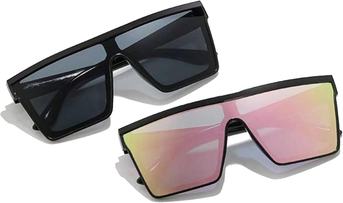Zonnebril 143mm breed - zwart en roze lenzen - UV-bescherming - ideaal voor strand en buitenactiviteiten - ShopVlot