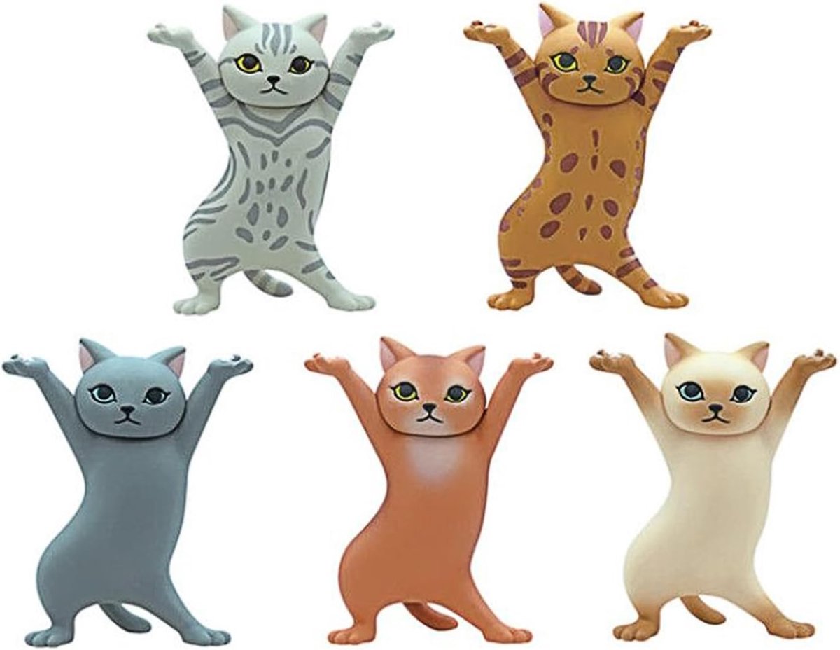 Penhouder kat 5 stuks - Decoratieve kunststof figuren - Schattige pose - Voor kantoor en boekenkast - ShopVlot