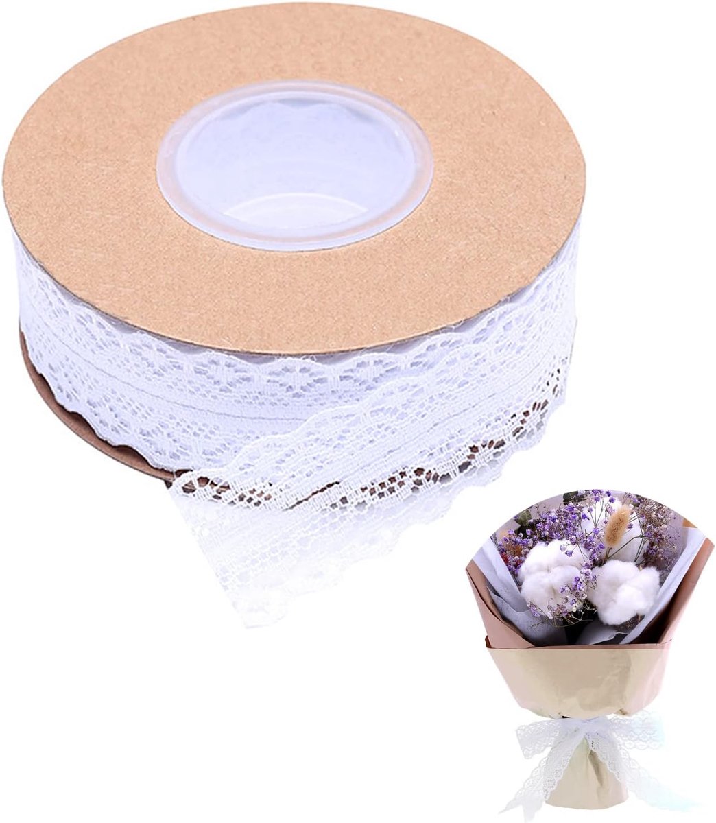 Lace ribbon 50 yards - witte kant - vintage uitstraling - perfect voor DIY en bruiloften - ShopVlot
