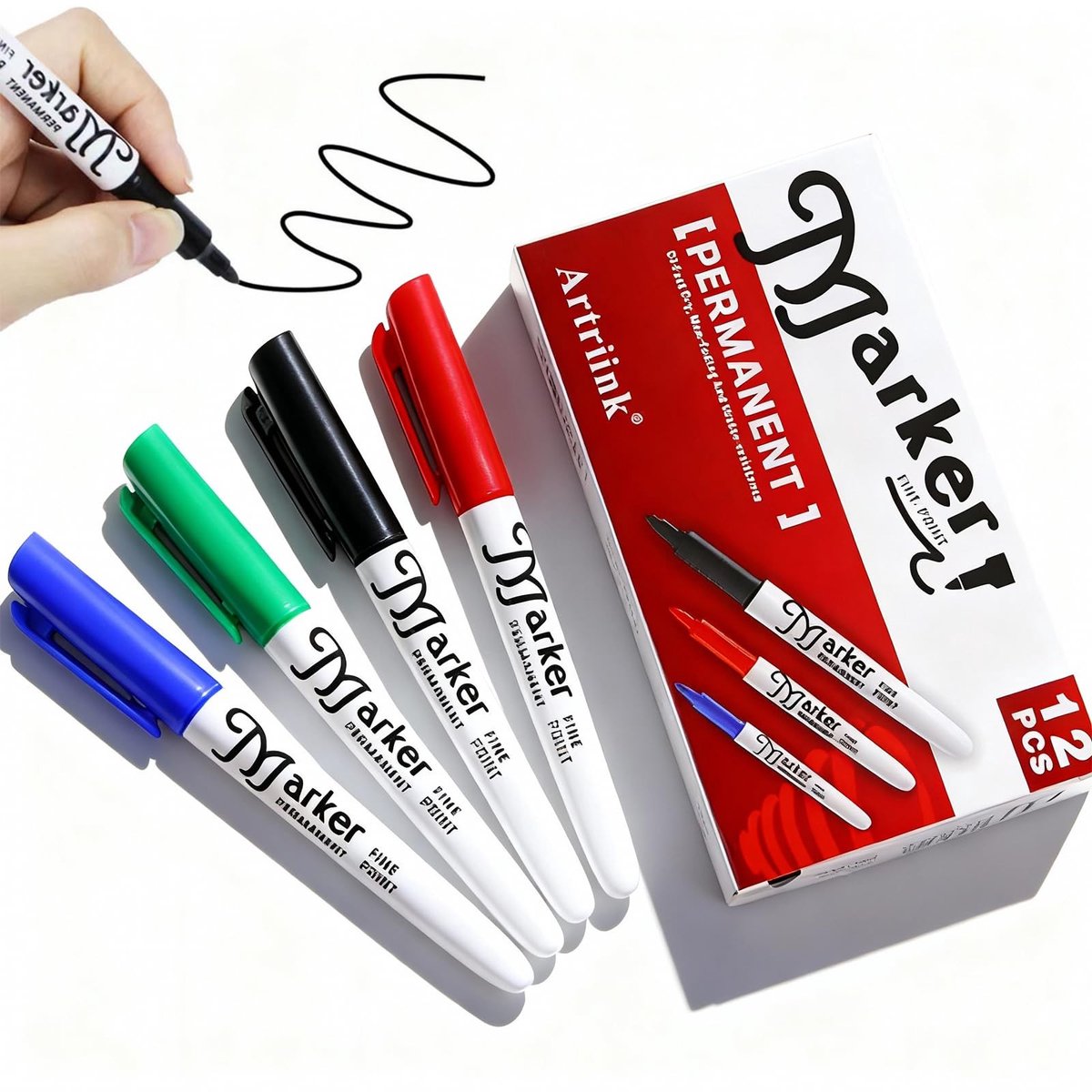 Solidchoice - Set van 12 Permanente Markers in 4 Kleuren