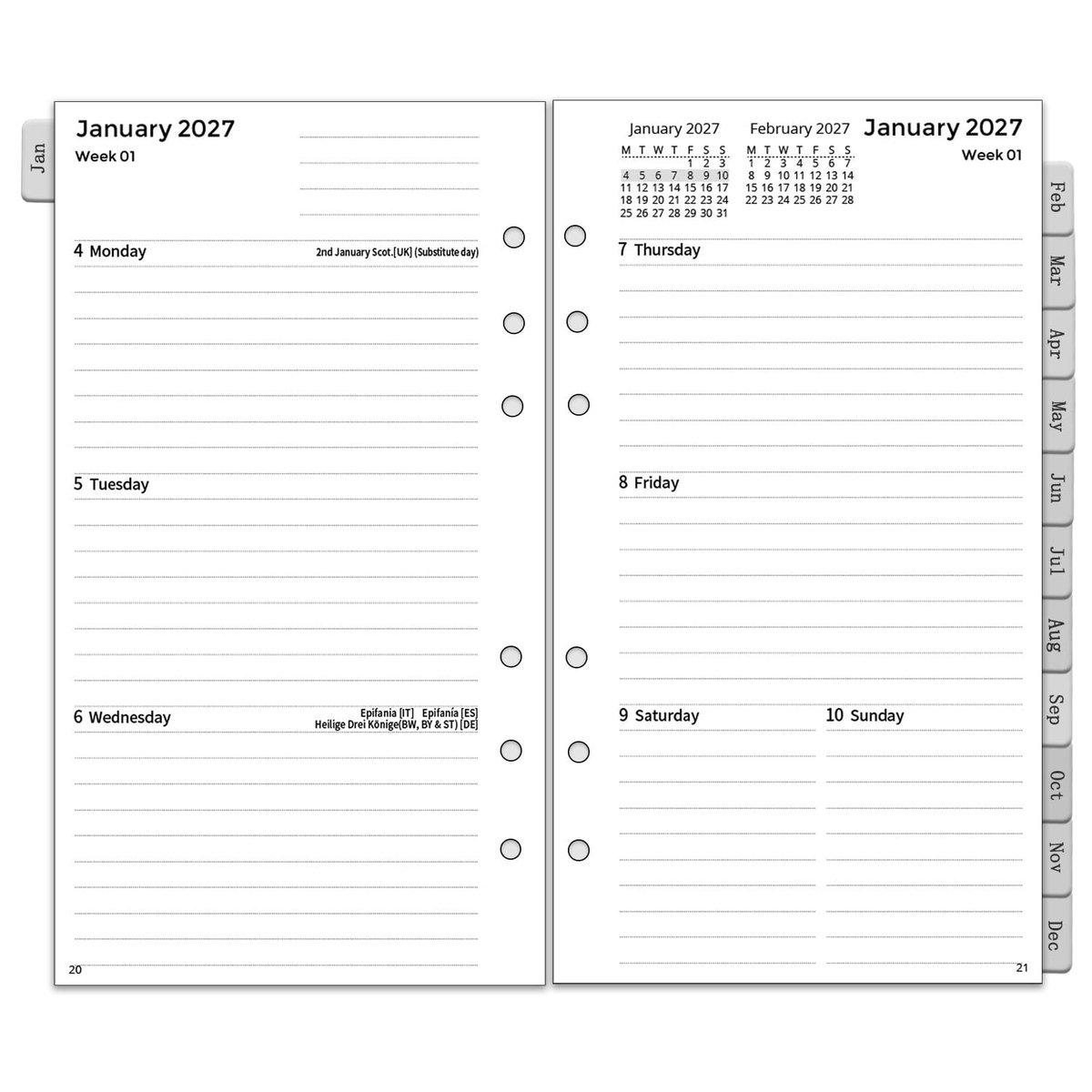Solidchoice - 2027 Weekplanner Vervangingen voor Persoonlijke Organizers