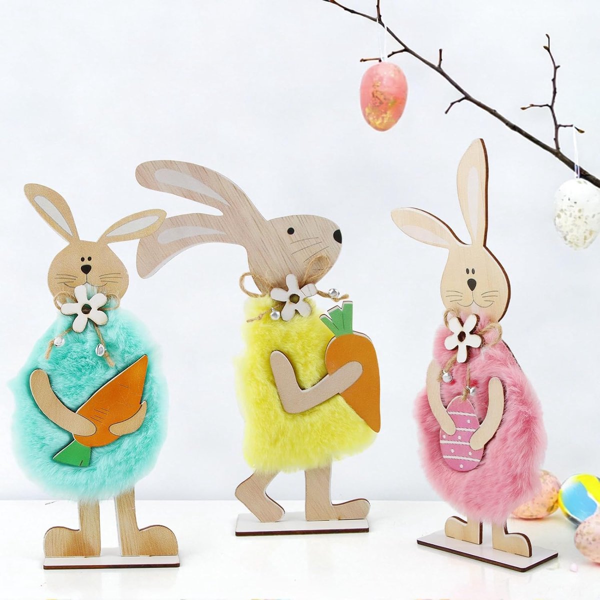 Houten paashaas decoratie - vrolijke wortel - handgemaakt - ideaal voor Pasen - ShopVlot