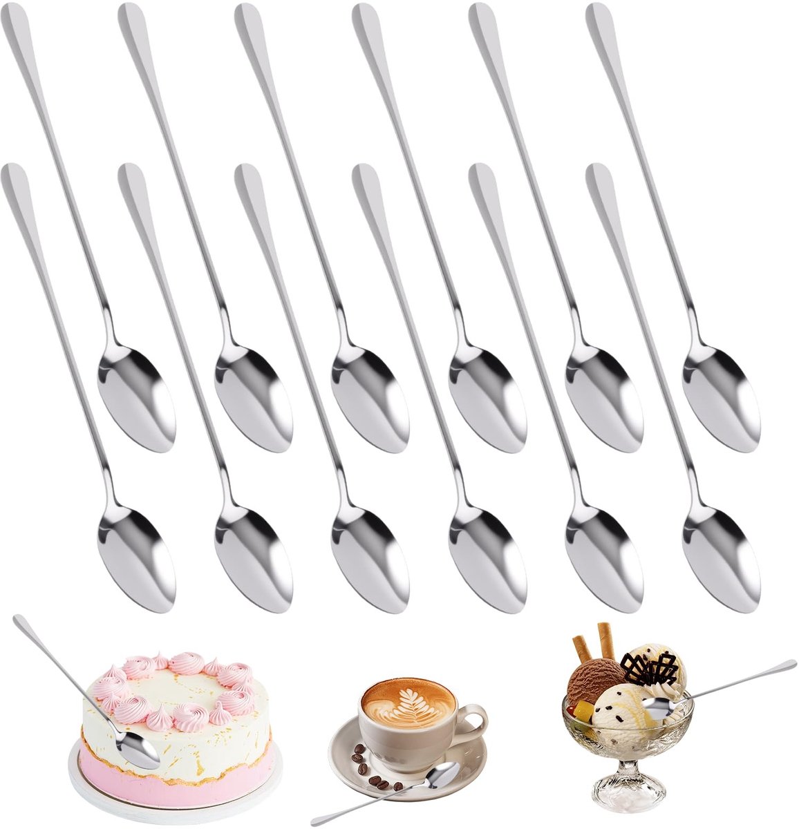 Solidchoice - Set van 12 Latte Macchiato Lepels van Hoogwaardig Roestvrij Staal
