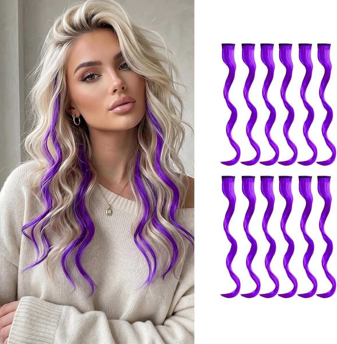 Clip-in haarextensies 12 stuks - lange rechte lokken - paars - ideaal voor feestkapsels - ShopVlot