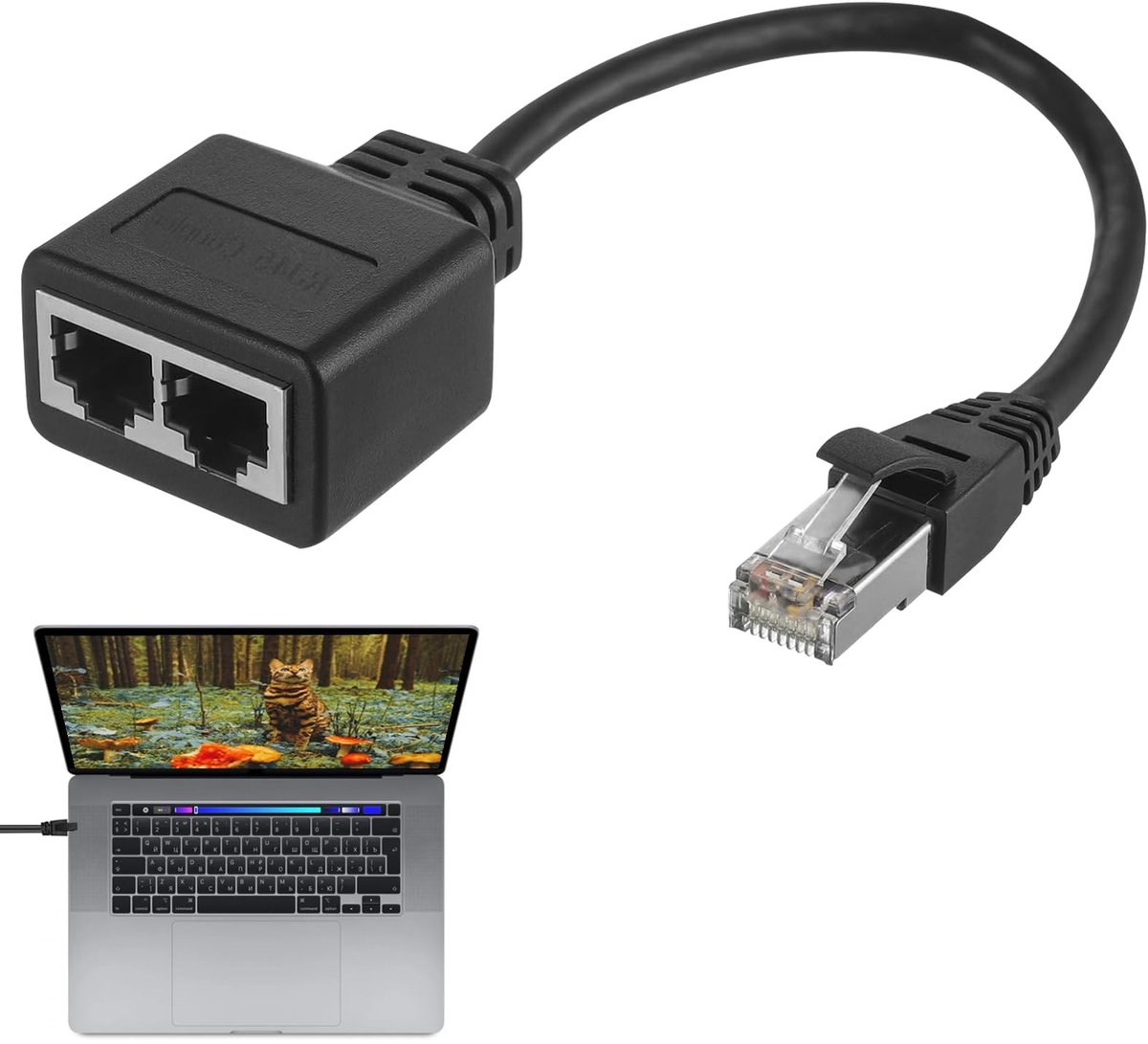 Ethernet Kabelsplitter - RJ45 Verdeler - Netwerk Uitbreiden - 1 naar 2 Poorten - Compact Formaat - Zwart