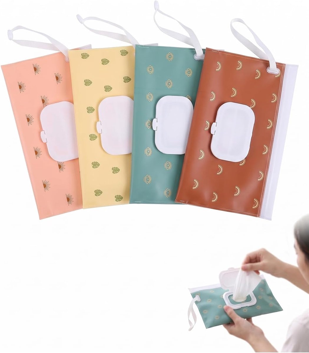 Vochtdoekjeshouder en dispenser - 4 stuks - oplaadbaar en draagbaar - lekvrij en perfect voor onderweg - ShopVlot