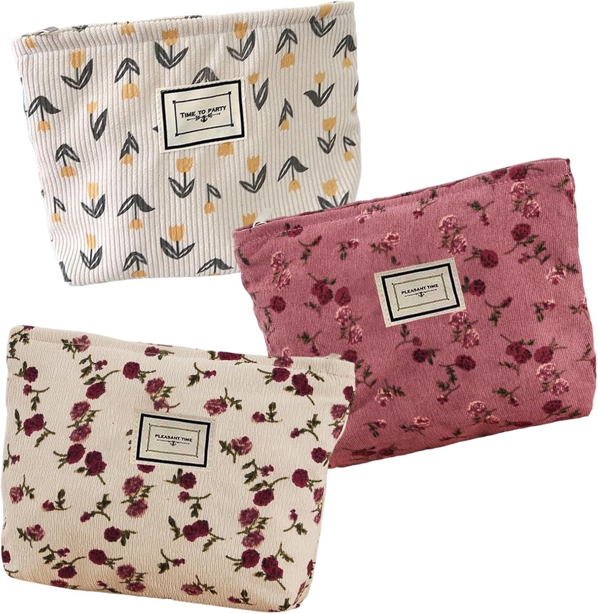 make-uptas 3 stuks - corduroy - modieus design - ideaal voor reizen - ShopVlot