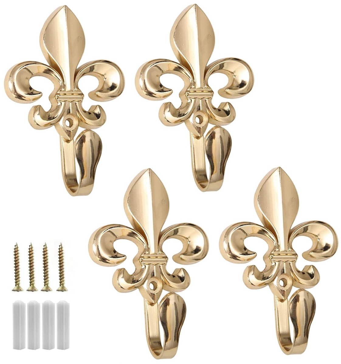 Solidchoice - Set van 4 Gouden Decoratieve Kledinghaken voor Muurmontage