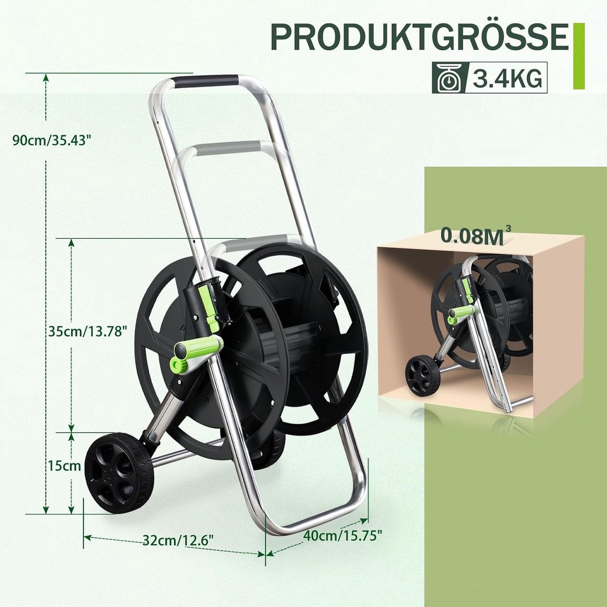 Slangwagen - Metalen - Tot 40 m slangopslagcapaciteit - Eenvoudig te monteren - Voor tuin en erf