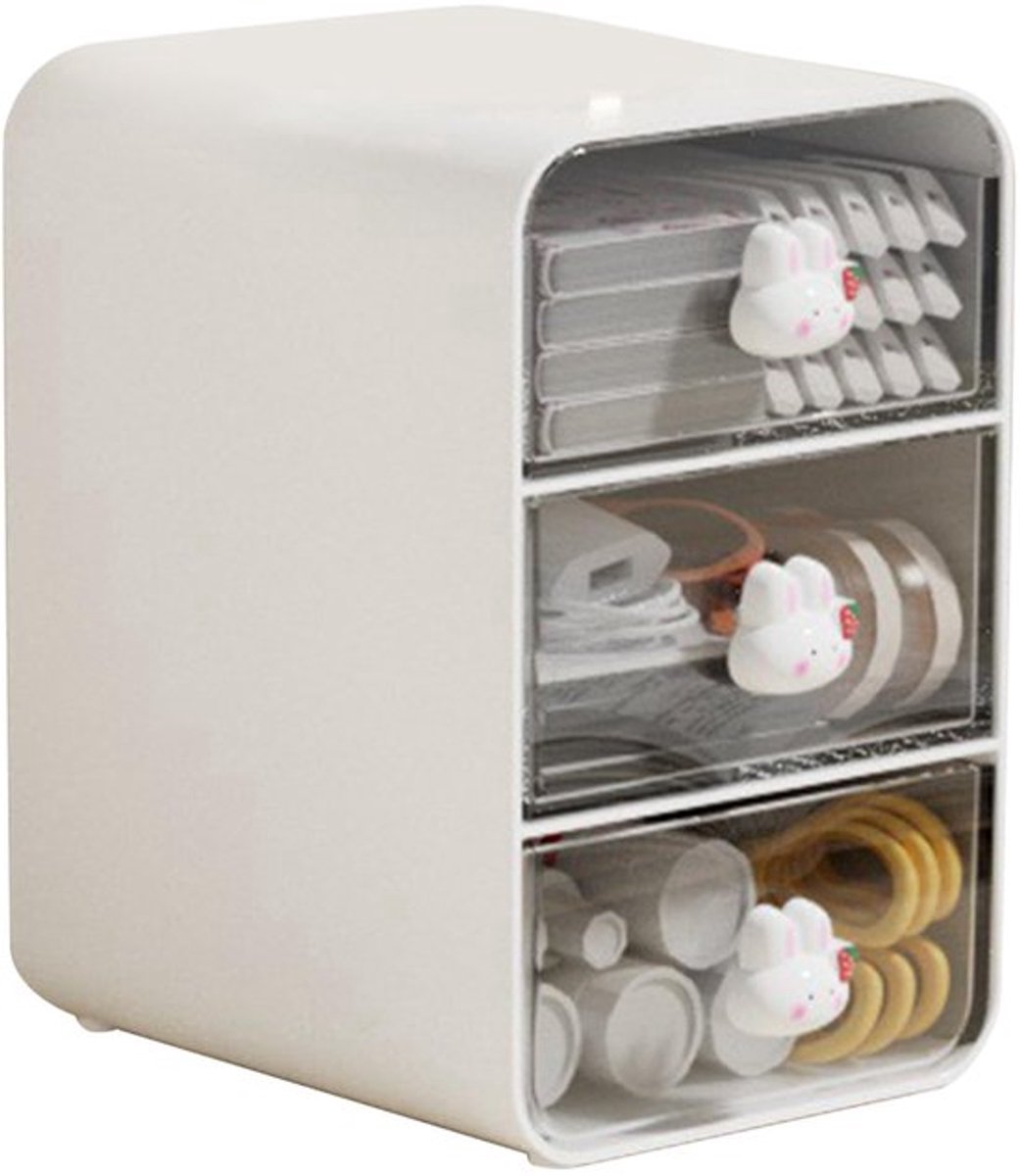 Bureau Organizer, Hoogwaardige Kunststof Lade Stijl Ontwerp Desktop Opslag Eenheid Eenvoudig en Generous Ruimte Besparende Vanity Organizer voor Kantoorbenodigdheden (Klein Wit Konijn)