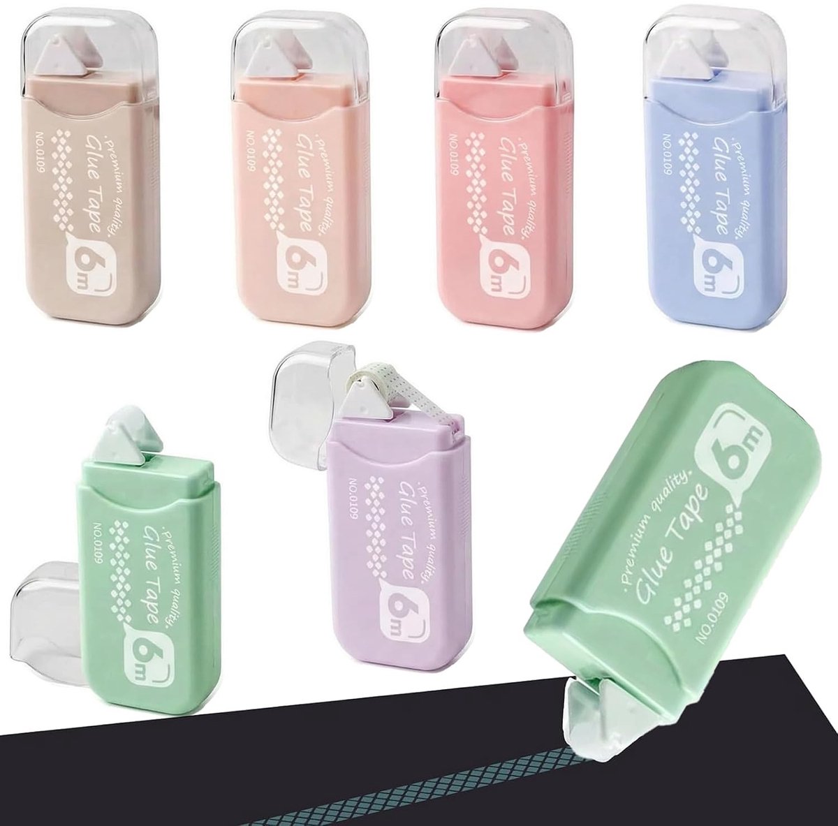 6-Piece Lijmroller Set, Transparante Dubbelzijdige Plakrollen voor Scrapbooking, Journaling en Creatieve Projecten (6 Kleuren/6mm x 6m)