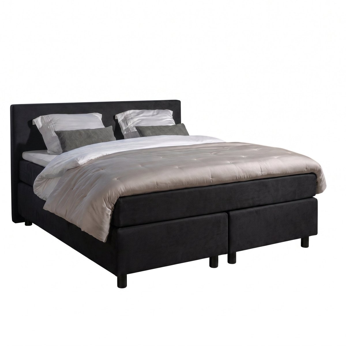 Mörgenn Boxspring Amsterdam - Pocketvering - Zwart Lederlook - 100x200 cm - Inclusief Dekbed en Kussens