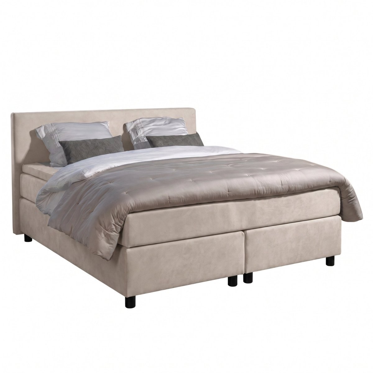 Mörgenn Boxspring Amsterdam - Pocketvering - Beige Lederlook - 80x200 cm - Inclusief Dekbed en Kussens