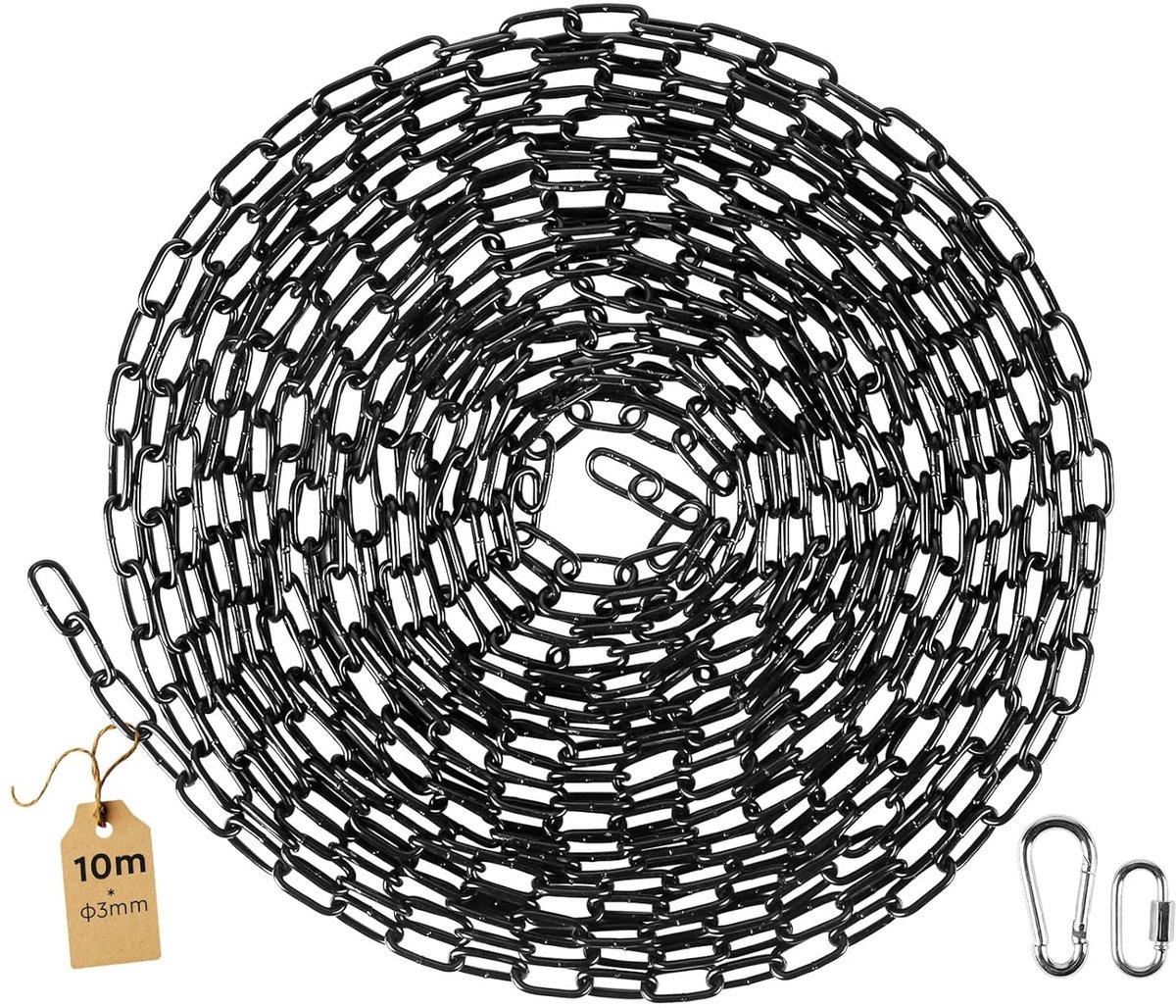 Metaalketting 10m - Carbon staal 3mm - Met M3 snelsluiting en haak - Ideaal voor hondenriem en decoratie - ShopVlot