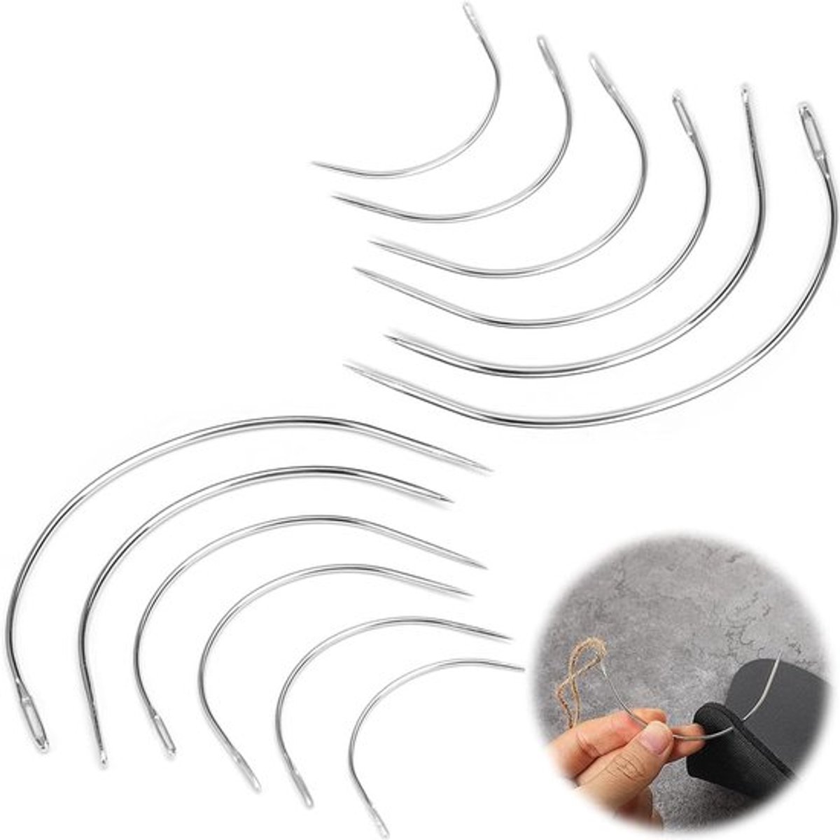 Gebogen Naalden - Leren Naalden - Ideaal voor Naaien - 12 Stuks - Voor Tapijt en Canvas - Diverse Maten - Perfect voor Creatieve Projecten