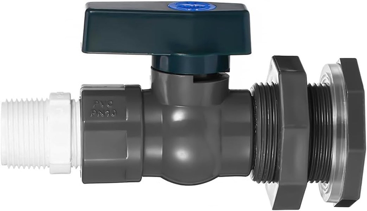 regenwaterafvoer tap 3/4 inch PVC - afsluitventiel 1 inch - bulkhead aansluiting - eenvoudig te installeren - ShopVlot