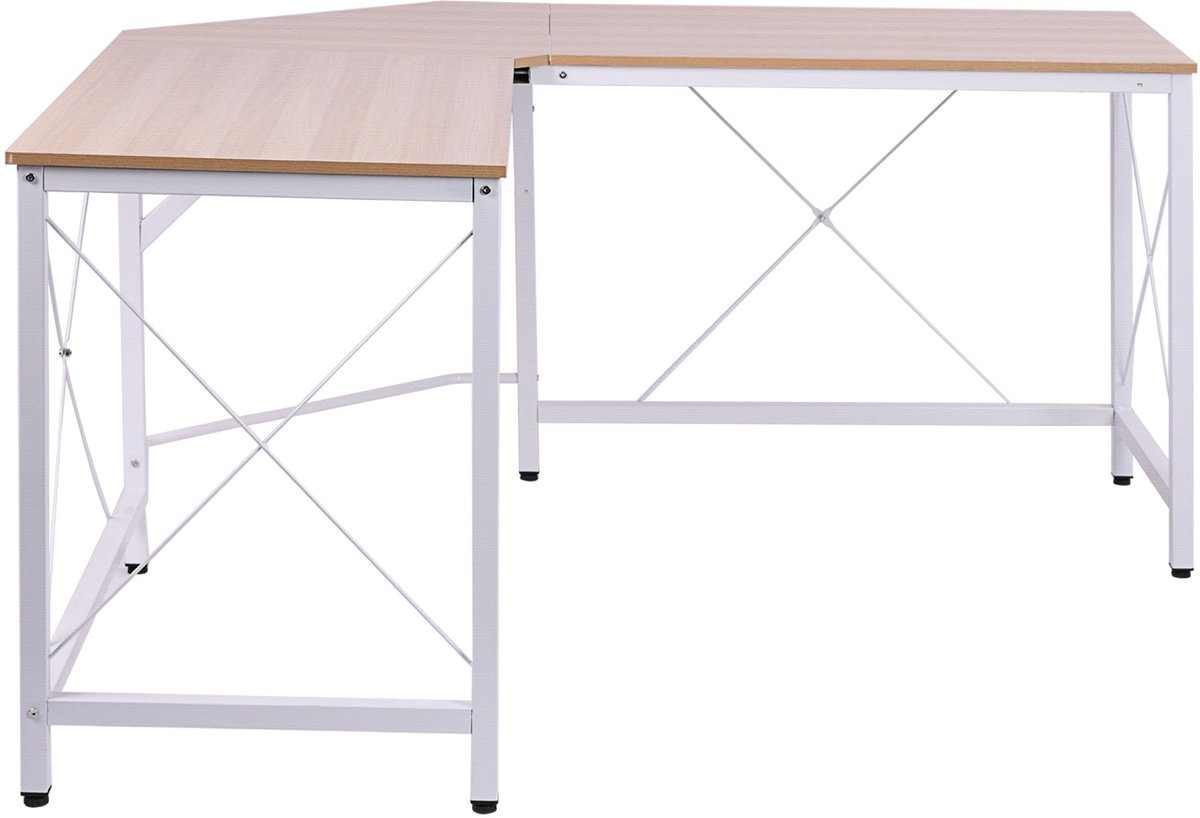 L-Shape Bureau 150x150 cm - Hoekbureau Met Stalen Onderstel En Groot Werkblad Natuur