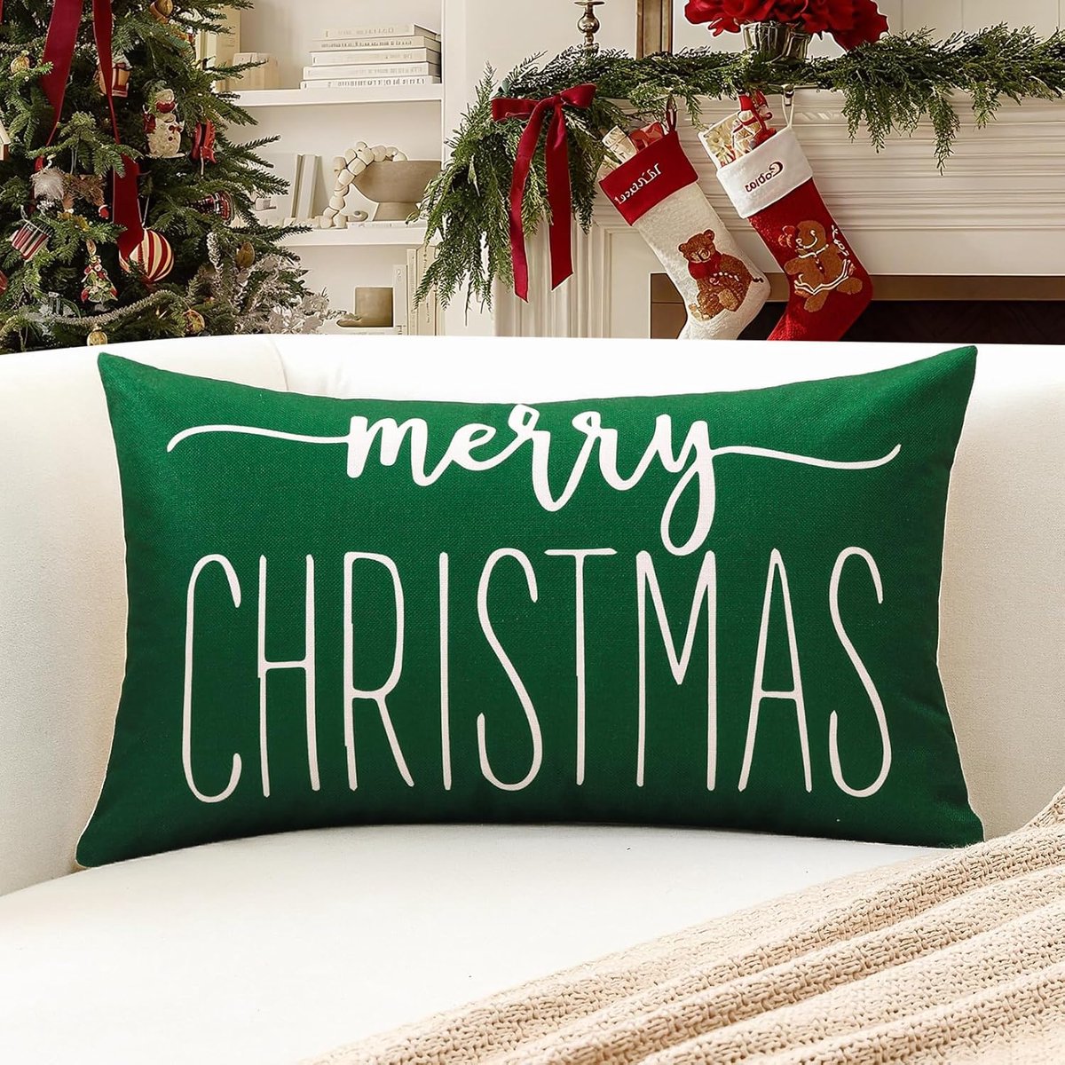 Kussenhoezen 30x50cm - Groene en Witte Linnen - Elegante Kerstdecoratie - Comfort voor Bank en Slaapkamer - ShopVlot