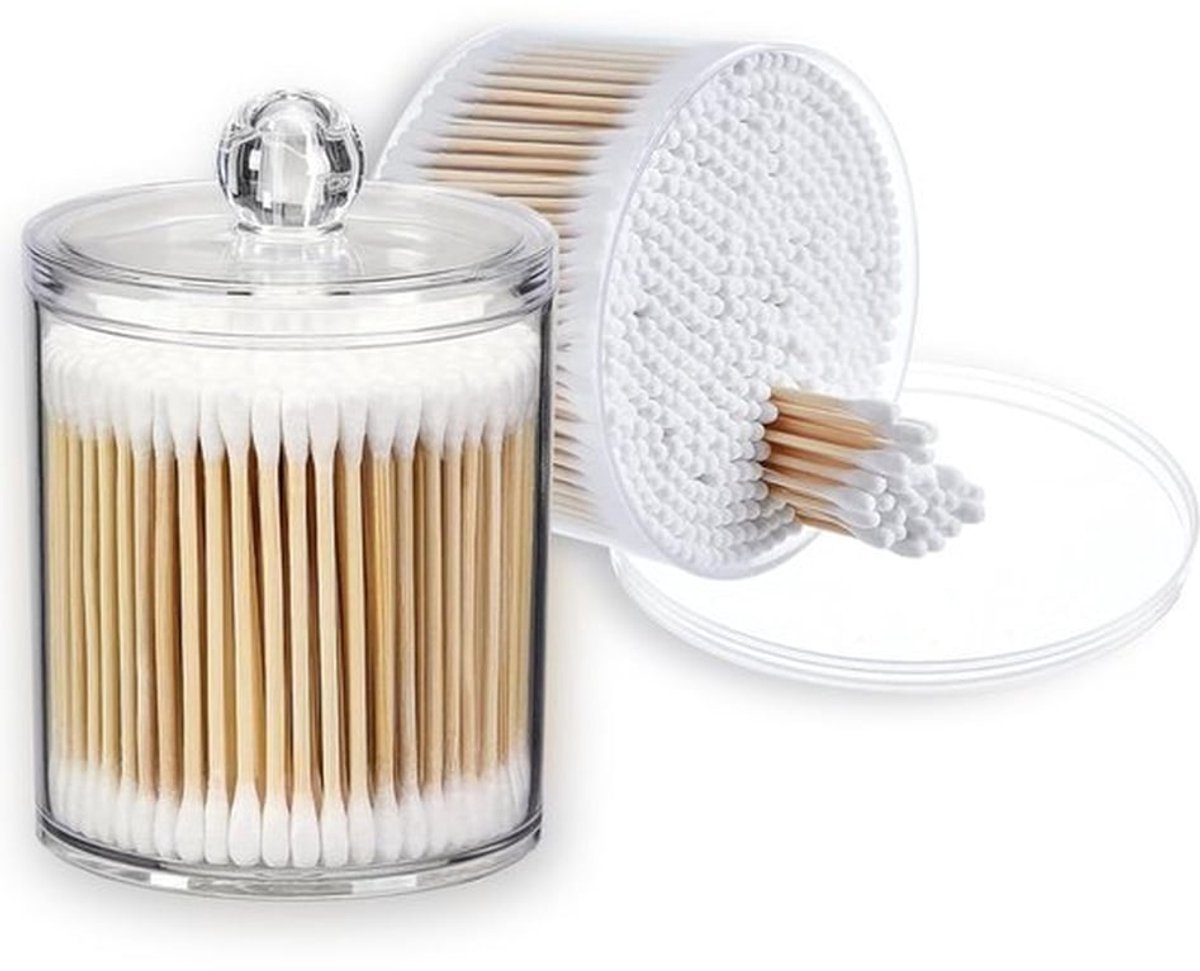 Houder voor wattenstaafjes - Transparant - Biologisch afbreekbaar - 700 stuks - Ideaal voor gevoelige huid - Elegante make-uphouder - Wattenstaafjesdispenser