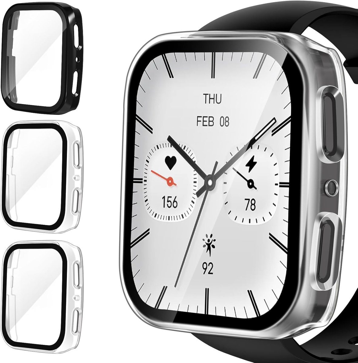 Hard PC Case voor Amazfit Active 2 - 3 Pack - 2 Transparante + 1 Zwart - Ultradun en Schokbestendig - ShopVlot