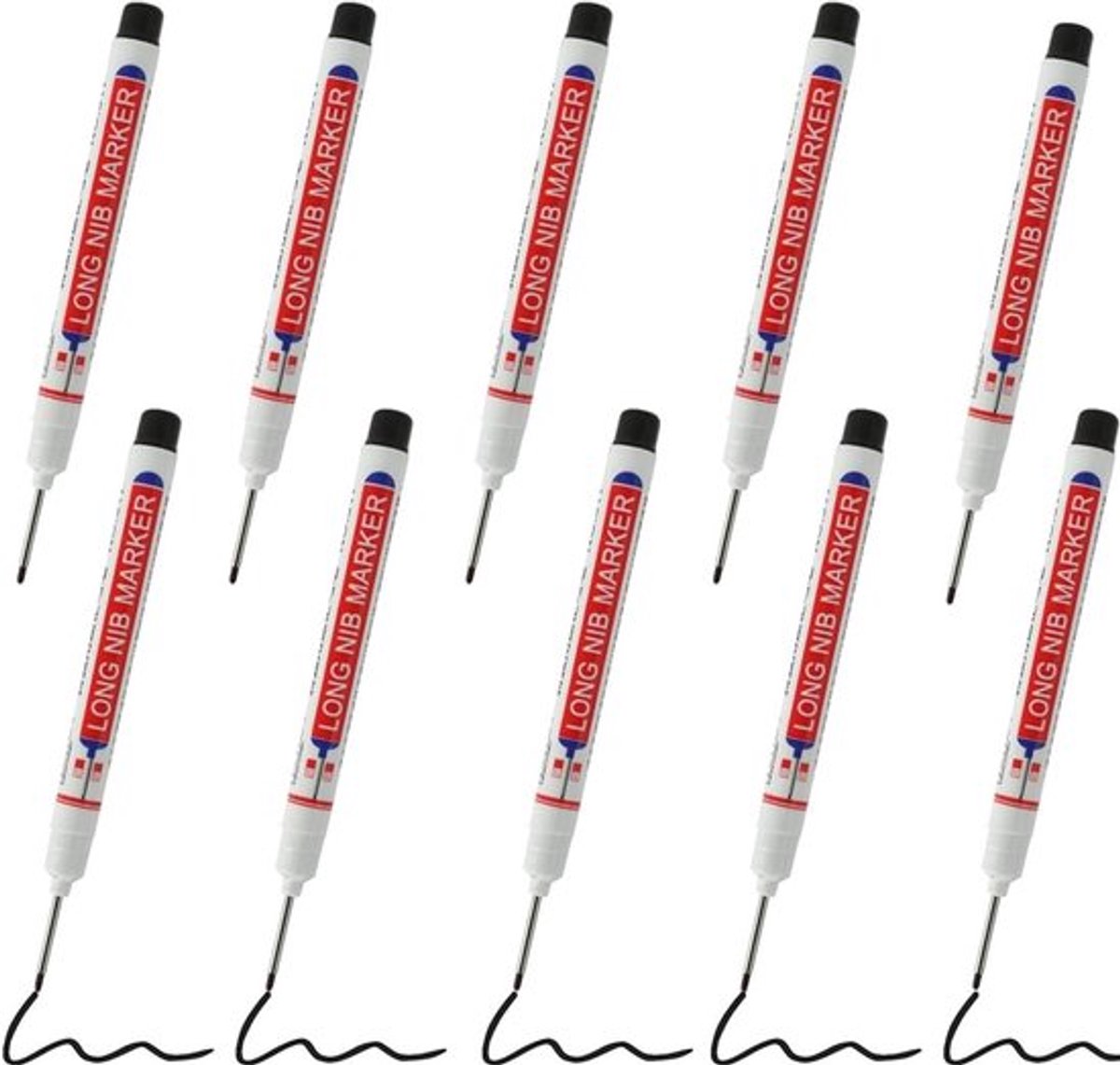 Timmermansmarkeerstift 10 stuks - Waterbestendig - 20 mm Fijne Punt - Sneldrogend - Geschikt voor Hout/Metaal/Glas - Hoogwaardige Materialen - Marker