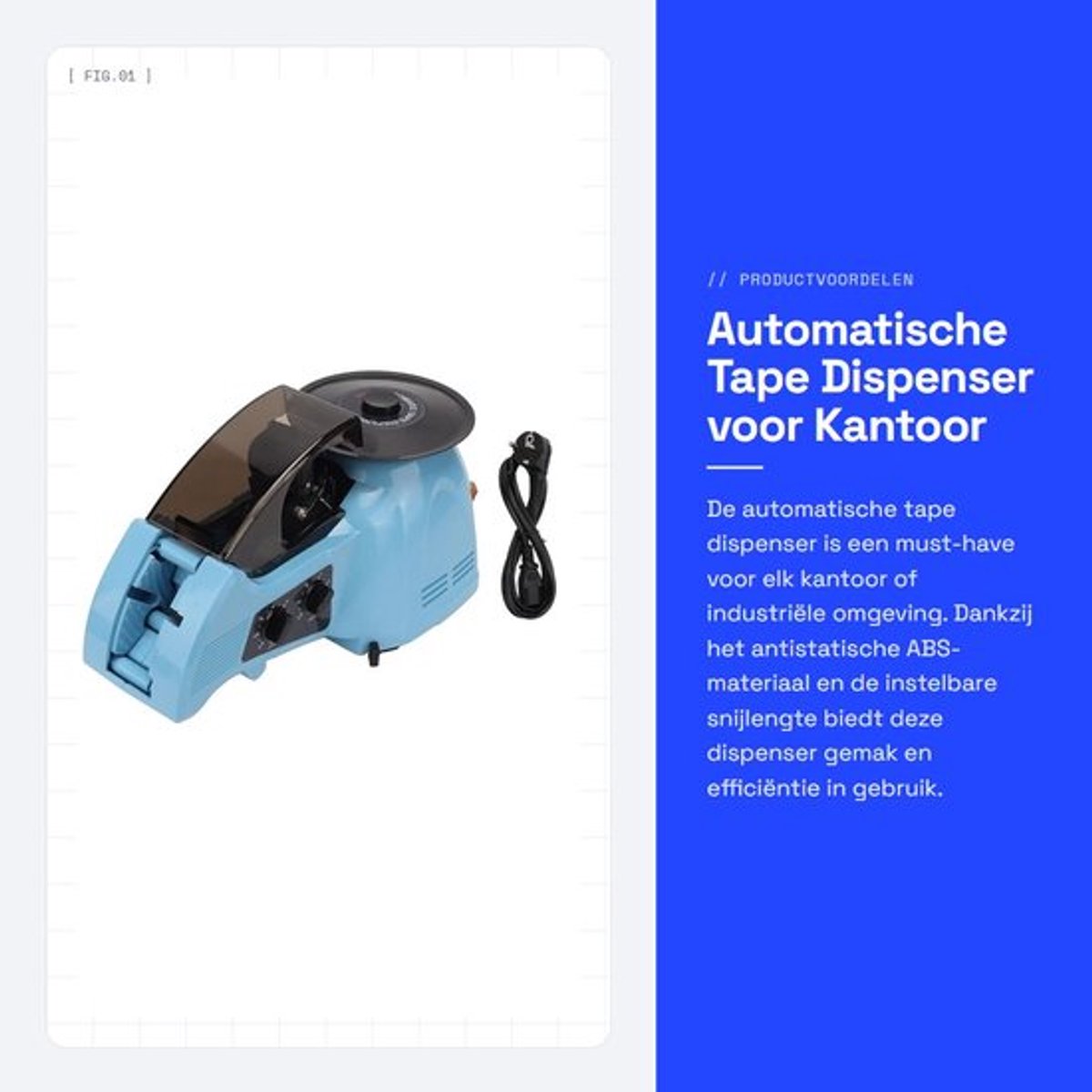Tape Dispenser Automatisch - Snijlengte 10-60mm - Tape Breedte 5-25mm - Antistatisch ABS - Kantoor/Industrieel Gebruik - Inclusief Beschermhoes - Tapesnijder