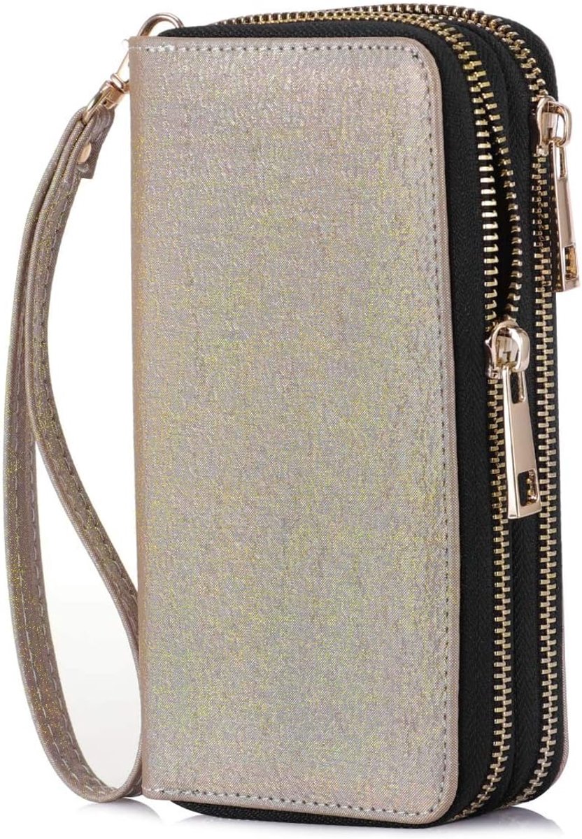 Women's Rectangular Clutch Wallet with Wrist Strap Double Zipper Mobile Phone with Multiple Card Slots for Coins Cash - ShopVlot