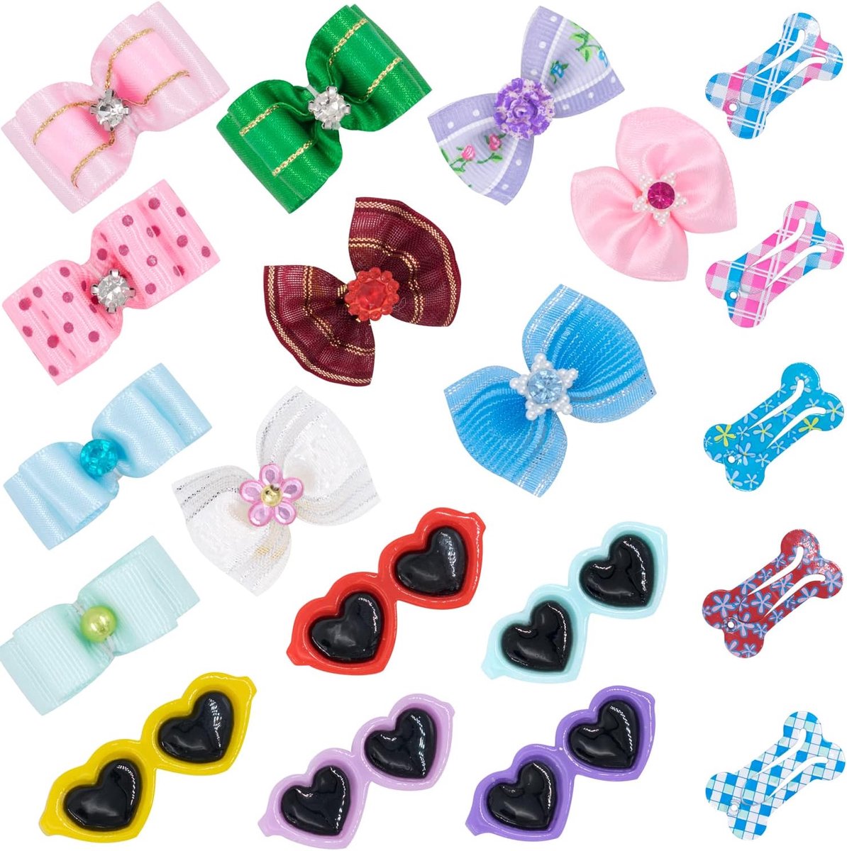 Dog Hair Pins, 20 Pieces Dog Hair Accessories Bow Headdress, Cute Dog Cat Hair Band Hair Clip with Elastic Bands for - ShopVlot