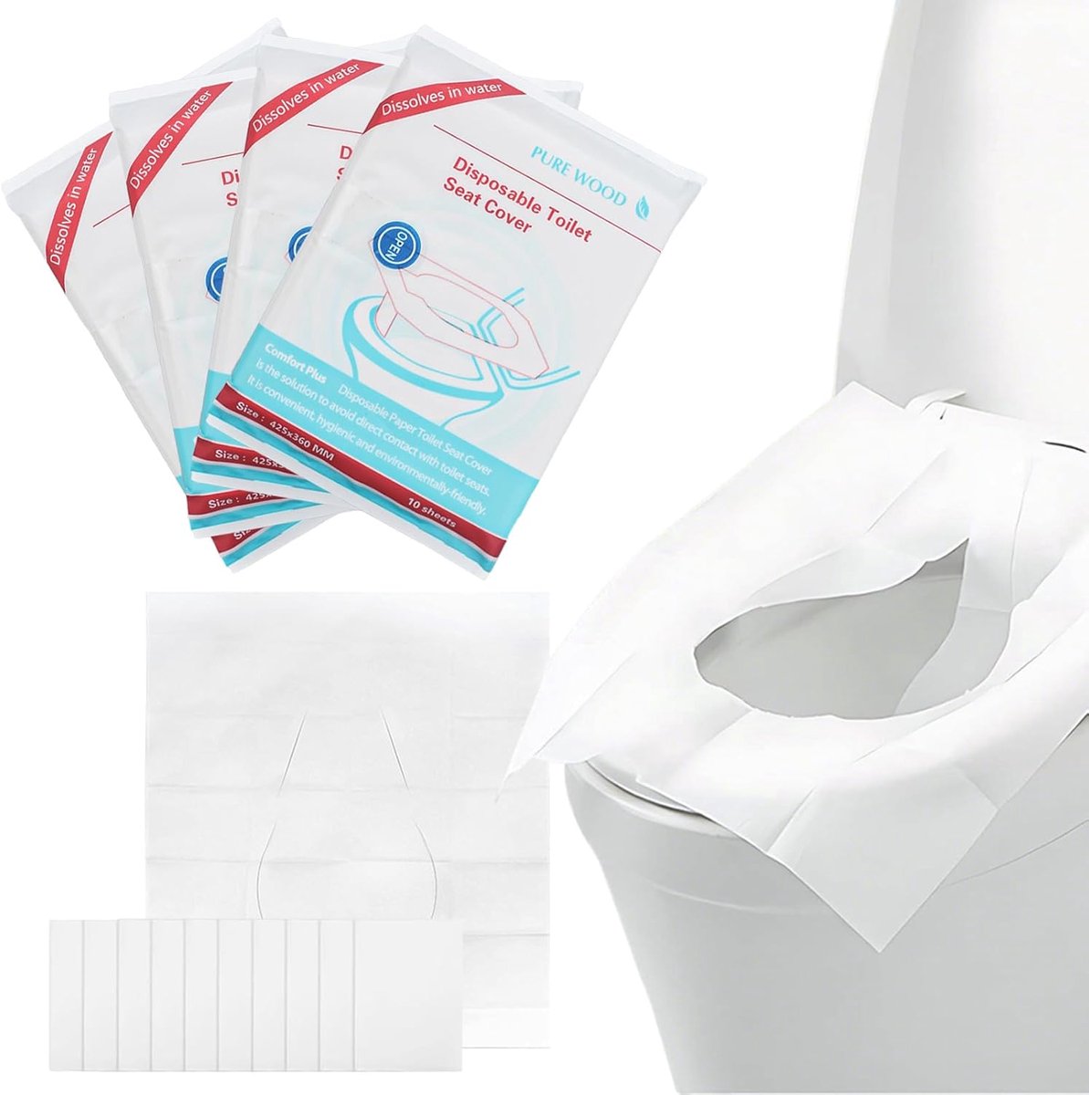 Pack of 40 Disposable Toilet Seat Covers Disposable Toilet Seat Covers Washable Toilet Lid Hygienic Portable Toilet - ShopVlot