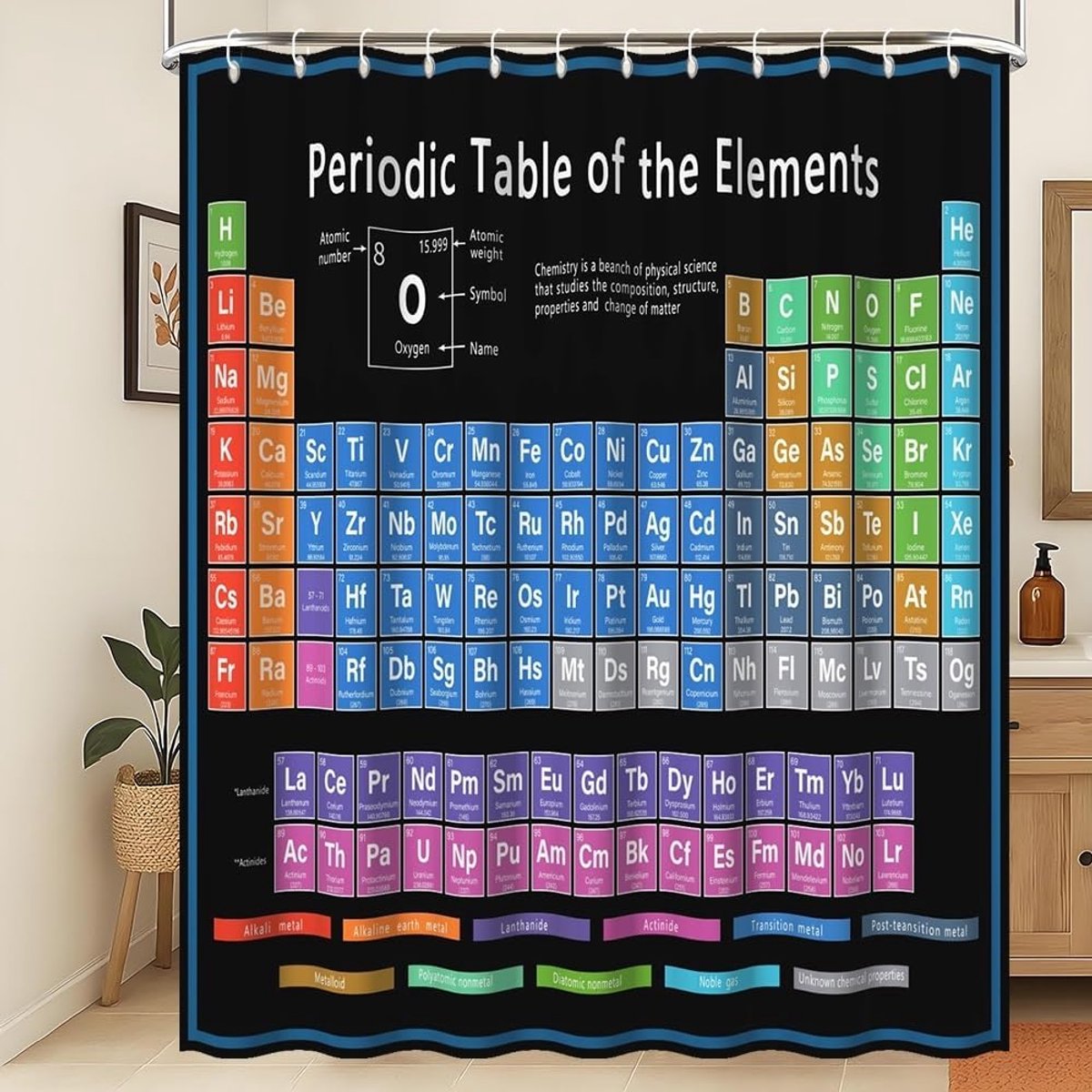 Periodic Table of Elements Shower Curtain Abstract Black Bathroom Curtain Chemical Element Table Water Resistant - ShopVlot