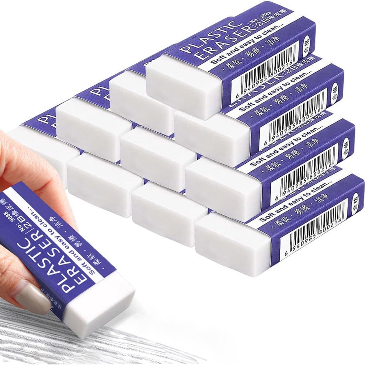 10 Stuks Gummen Witte - Potloodgummen Multipack Gummen voor Kinderen, Volwassenen Gebruik op Scholen, Kantoren - ShopVlot