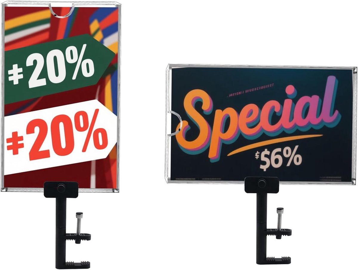 2 stuks A4 acryl bordenhouders met klem, prijskaarthouder, clip, bordhouder, labeldisplayhouder voor supermarkten - ShopVlot