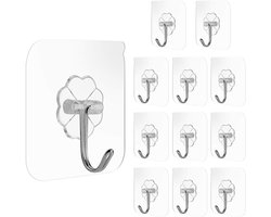 FOCCTS Pack of 12 Adhesive Hooks Magic Reusable Transparent Adhesive Hooks Clothes Hooks Plastic Hooks Waterproof - ShopVlot
