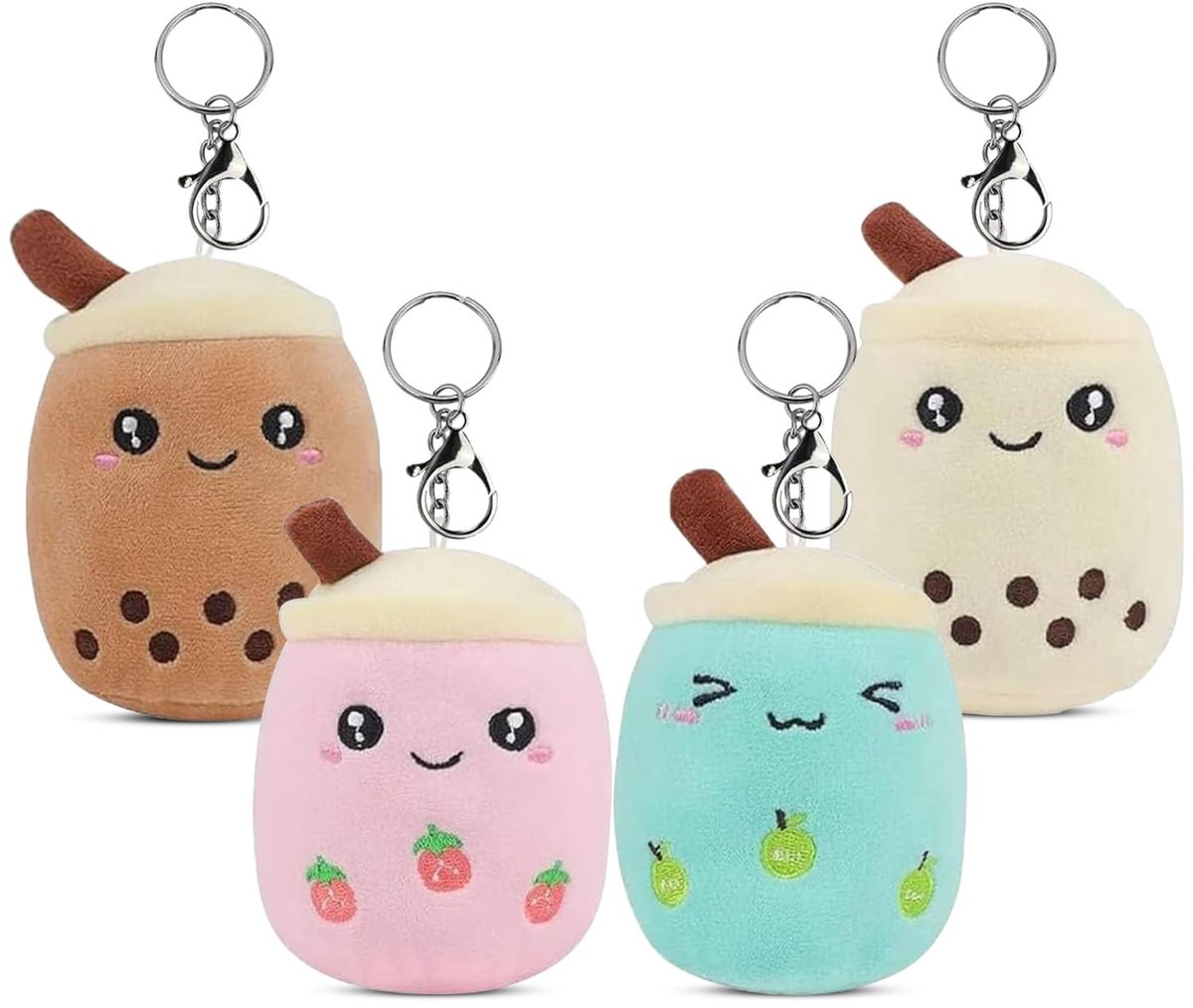 Solidchoice - Set van 4 Mini Bubble Tea Knuffeldieren met Sleutelhanger