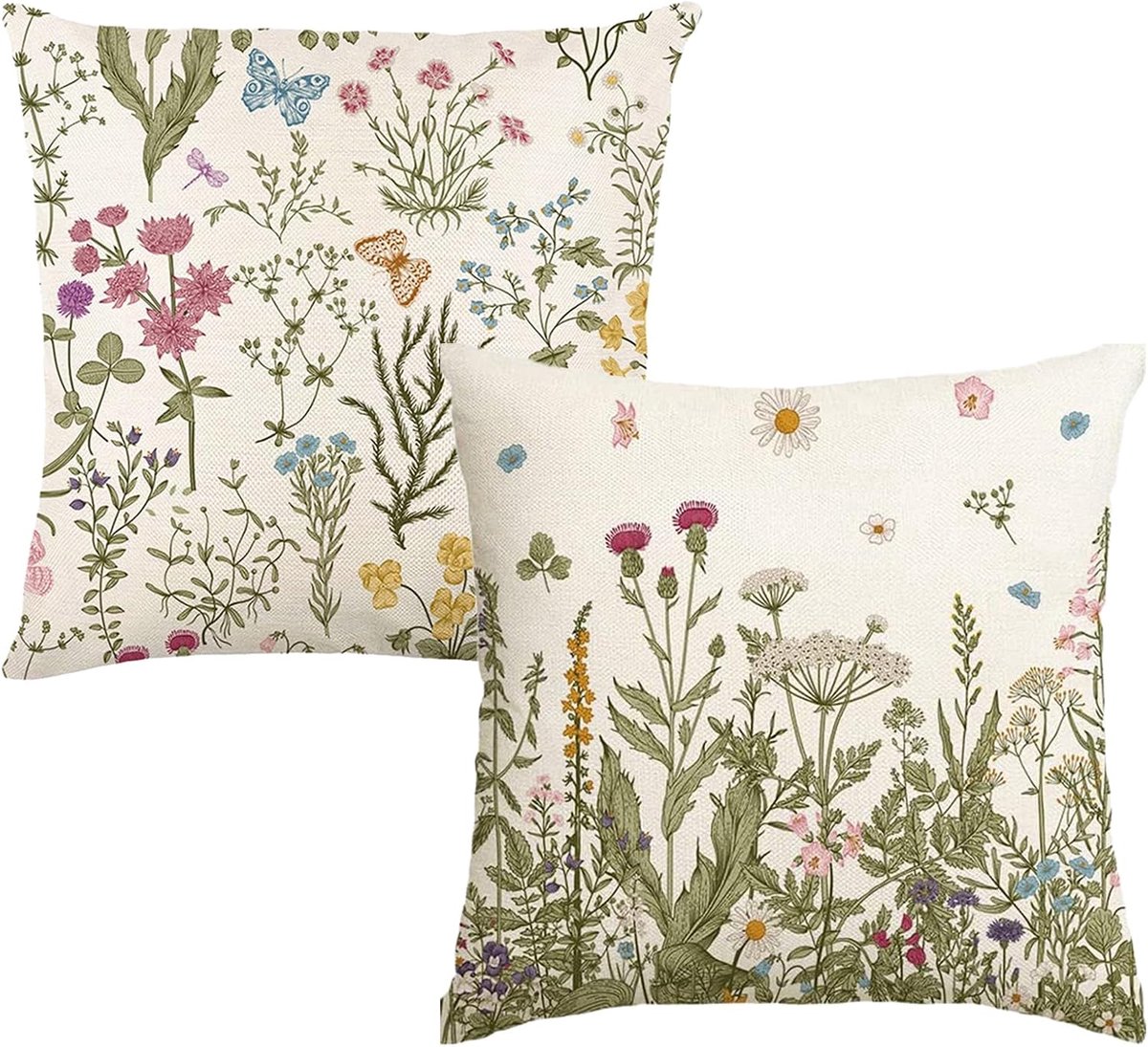 Cushion Covers 2 Pieces, Double Sided Spring Summer Floral Soft Pillow Covers, Square Pillow Cases for Sofa Bed Couch - ShopVlot