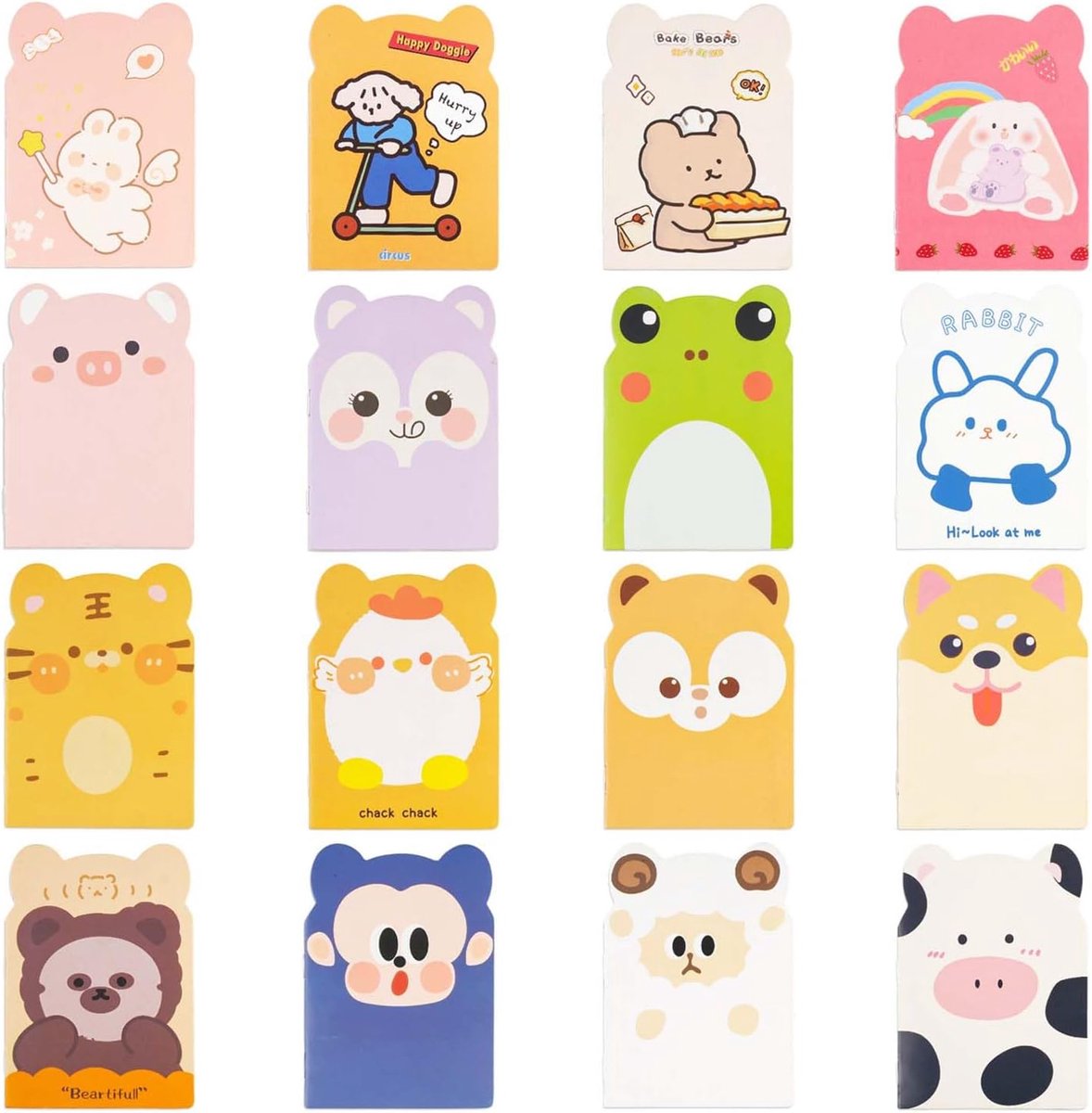 16 stuks Mini-notitieboekjes, Schattige cartoon-dier mini-notitieboekjes, Inspirerende zaknotitieboekjes, Blokken - ShopVlot