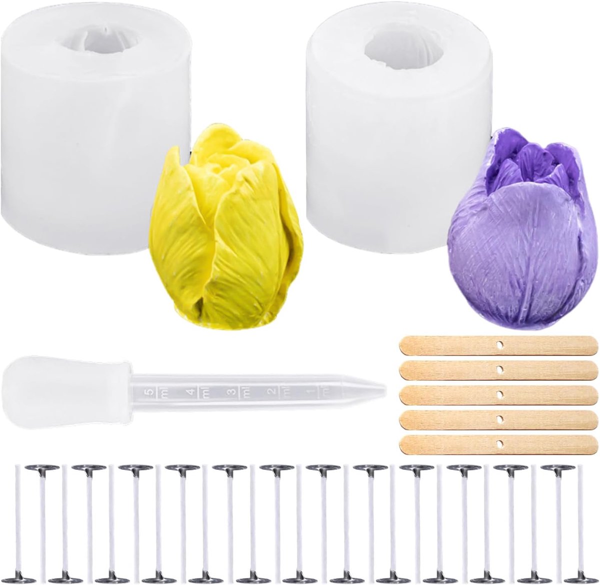 2pcs Peony Blossom Silicone Moulds, 32pcs DIY Candle Tools, Flower Shapes, 3D Candle Moulds, Suitable for Candle - ShopVlot