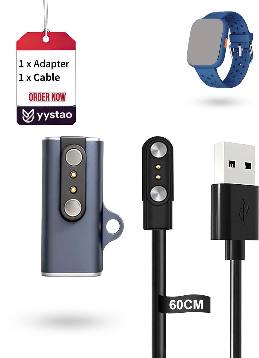 1 x oplaadkabel voor Biggerfive BW02 smartwatch, stabiele magnetische USB-A reservekabel en magnetische oplaadadapter - ShopVlot