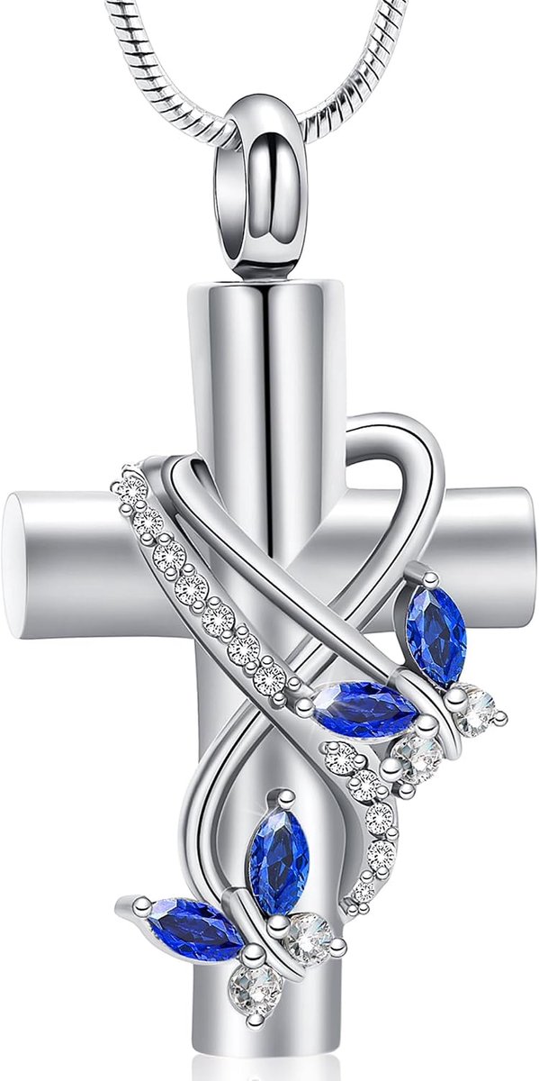 Urn necklaces for ashes for women, butterfly, cremation, jewellery for ashes cross with crystal butterfly, memorable - ShopVlot