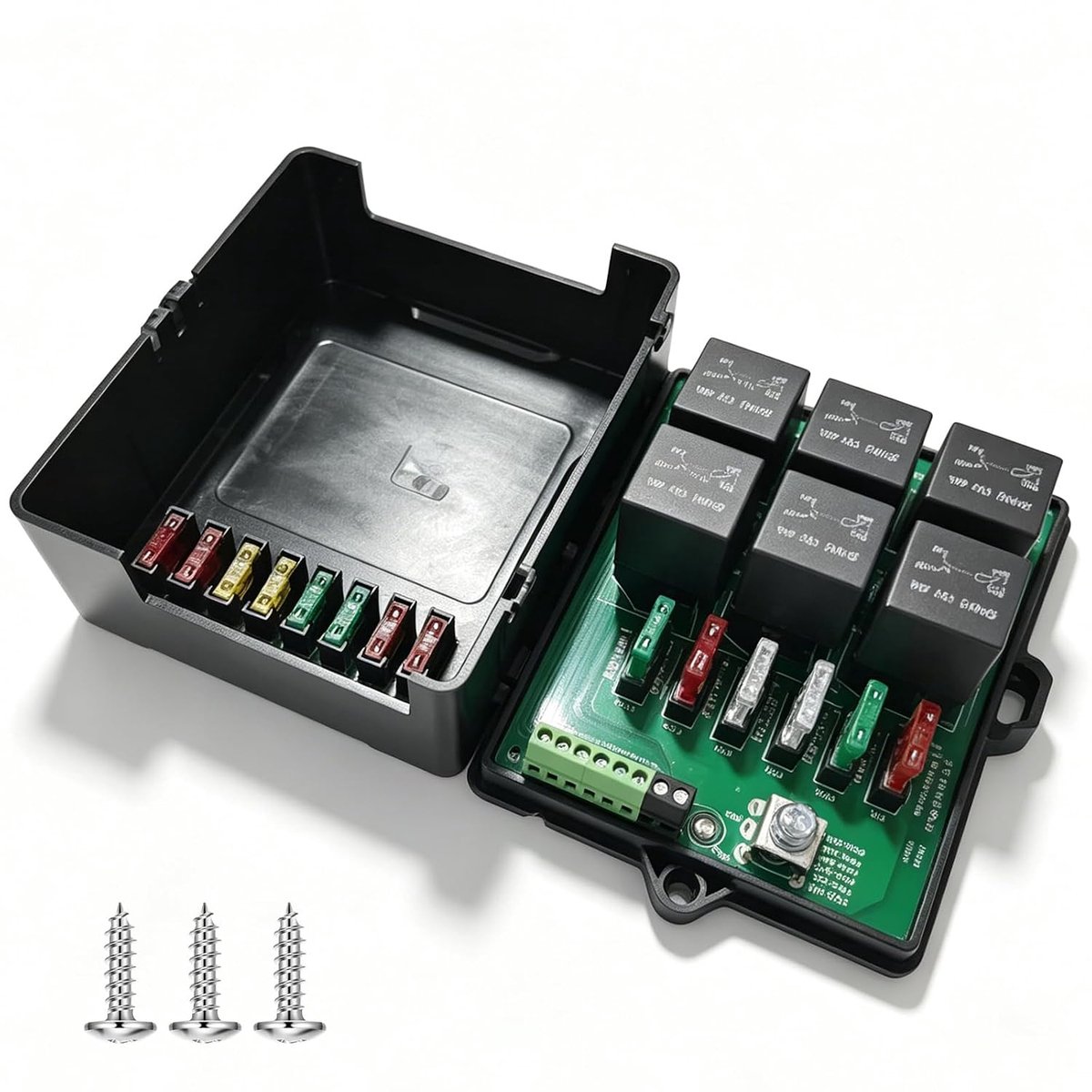 12 V zekeringrelaisbox, 6-voudig relais en 14 ATC/ATO-platte zekeringen, waterdicht, universeel inzetbaar, 12 V - ShopVlot