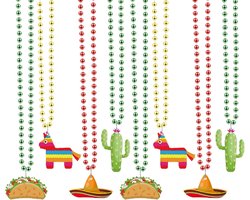 12 Pieces Cinco de Mayo Fiesta Beads Necklace, Colorful Mexican Party Decoration Long Necklace Cactus Taco Rainbow - ShopVlot