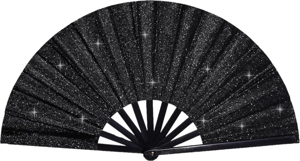 Large Glitter Foldable Silk Hand Fan Chinese Tai Chi Foldable Hand Fan Nylon Cloth Chinese Kung Fu Fan with Holder - ShopVlot