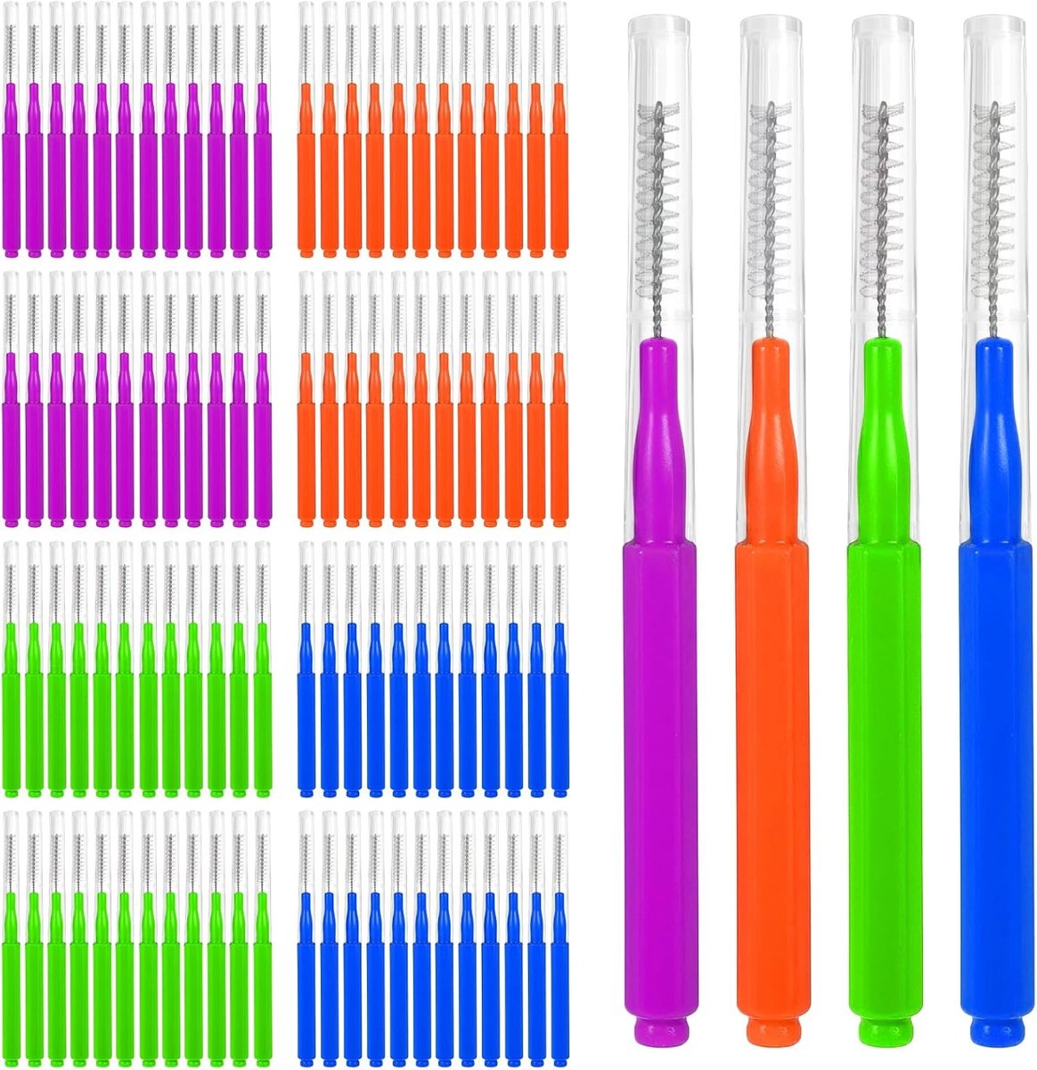 100 Stuks Interdentale Borstels Set in 4 Kleuren, Herbruikbare en Flexibele Tandenreiniger voor Tussenruimtes en Beugels, Ideaal voor Mondhygiëne en Tandverzorging