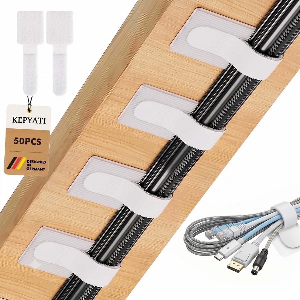 Kabelbinders onder het bureau - 50 stuks - zelfklevend - sterke hechting voor kabels - ShopVlot