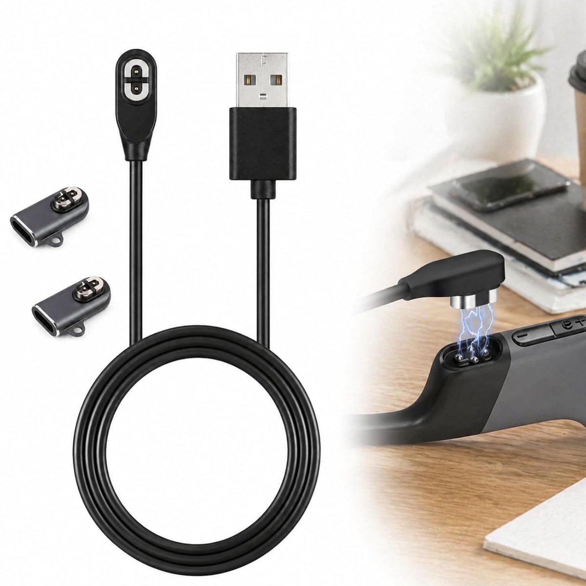 Set van 2 USB-C adapters - magnetische oplaadkabel - snel opladen voor aftershokz hoofdtelefoons - ShopVlot