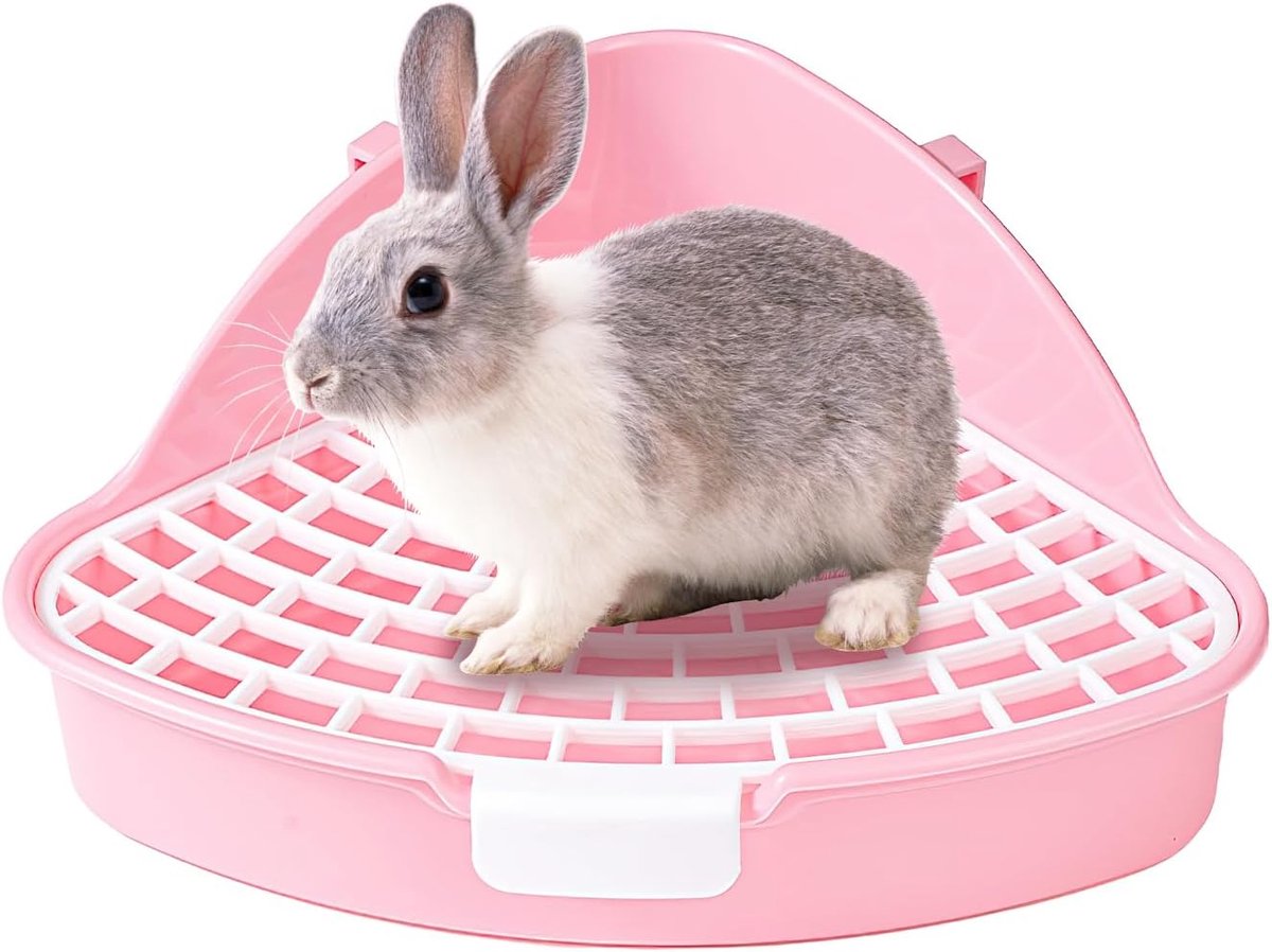 Dieren toilet voor konijnen - driehoekig ontwerp - hoge rand - houdt de kooi schoon - ShopVlot